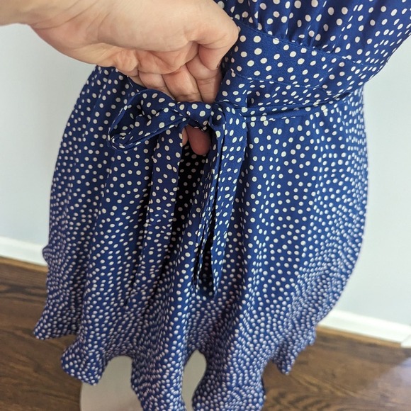 AQUA— Size M, Blue White Polka Dot Wrap Dress Ruffle - Picture 4 of 8
